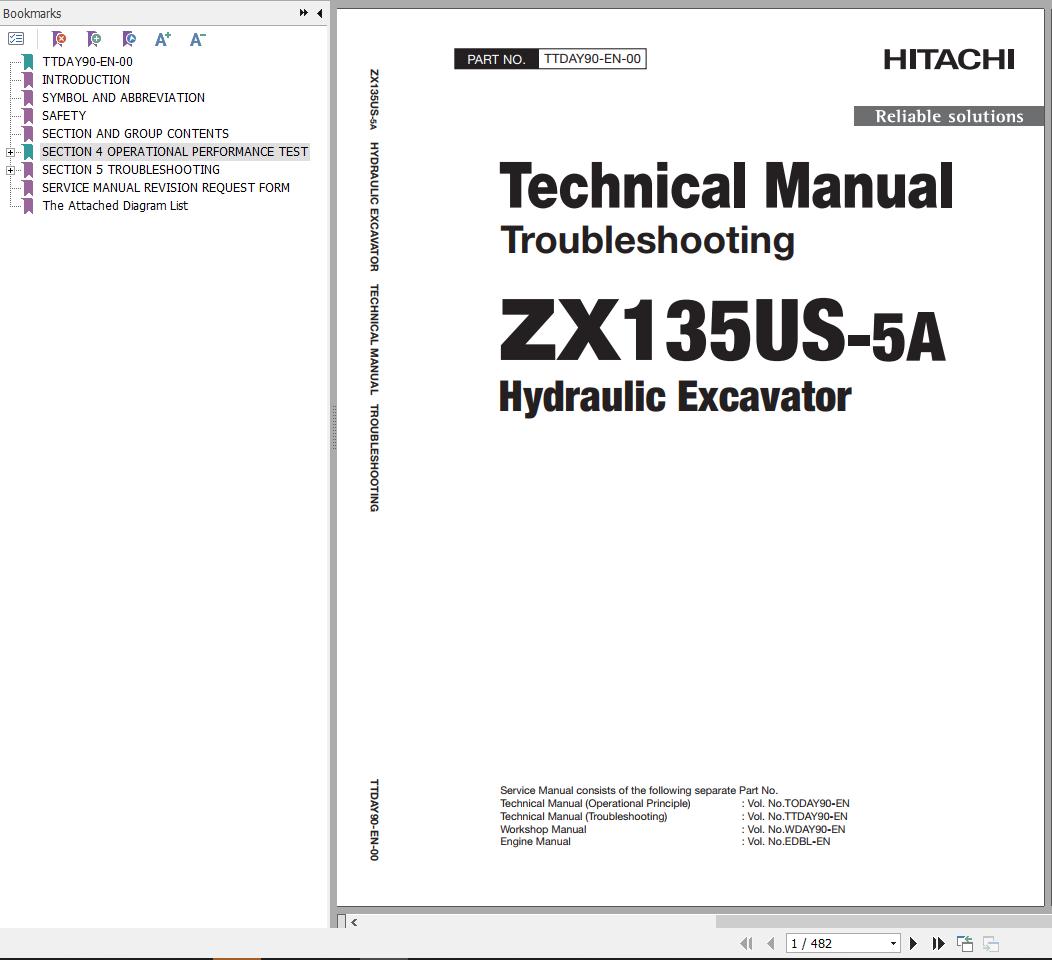 Hitachi Hydraulic Excavator ZX135US 5A Technical Manual