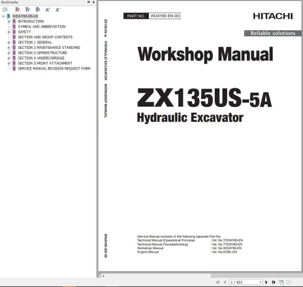 Hitachi Hydraulic Excavator ZX135US 5A Workshop Manual WDAY90 EN 00