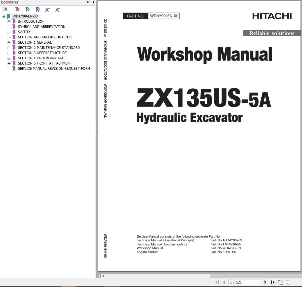 Hitachi Hydraulic Excavator ZX135US 5A Workshop Manual WDAY90 EN 00