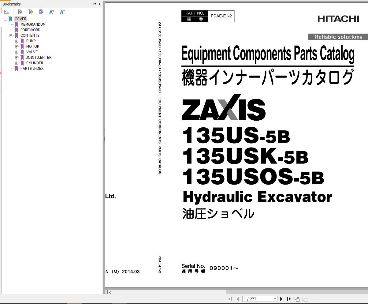 Hitachi Hydraulic Excavator ZX135US 5B Parts Catalog EN JP