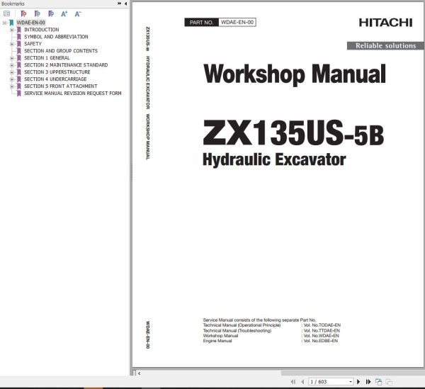 Hitachi Hydraulic Excavator ZX135US 5B Workshop Manual WDAE EN 00