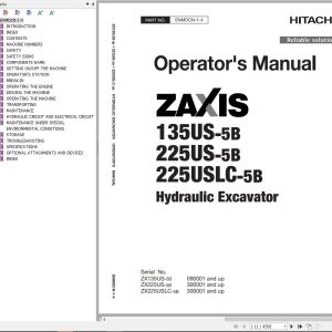 Hitachi Hydraulic Excavator ZX135US 5B ZX225US 5B ZX225USLC 5B Operators Manual