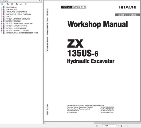 Hitachi Hydraulic Excavator ZX135US 6 Workshop Manual WDAS50 EN 01