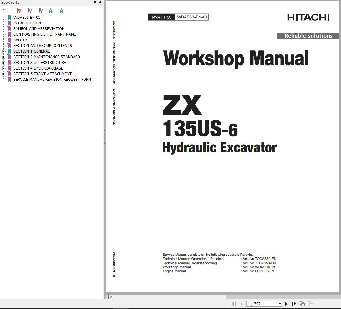 Hitachi Hydraulic Excavator ZX135US 6 Workshop Manual WDAS50 EN 01