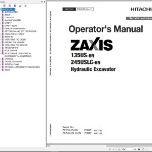 Hitachi Hydraulic Excavator ZX135US 6N ZX245USLC 6N Operators Manual