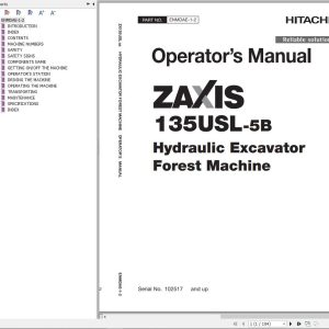 Hitachi Hydraulic Excavator ZX135USL 5B Operators Manual