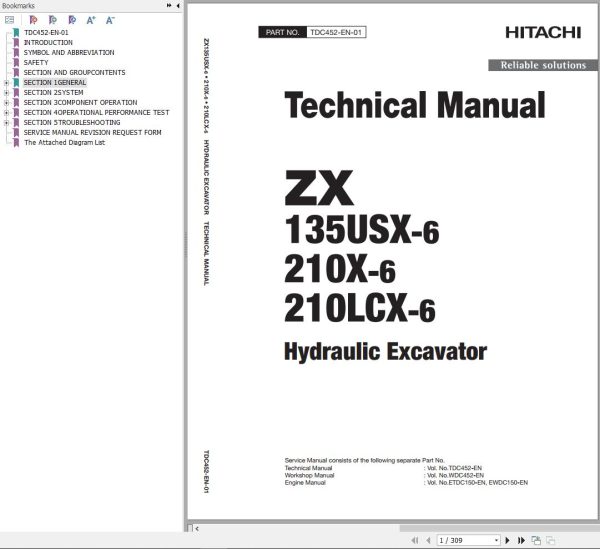 Hitachi Hydraulic Excavator ZX135USX 6 ZX210X 6 ZX210LCX 6 Technical Manual