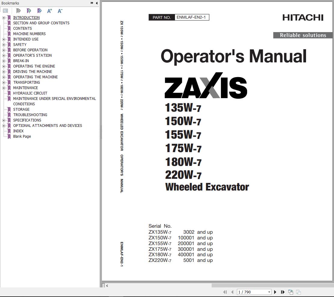 Hitachi Hydraulic Excavator ZX135W 7 Operators Manual ENMLAF EN2 1