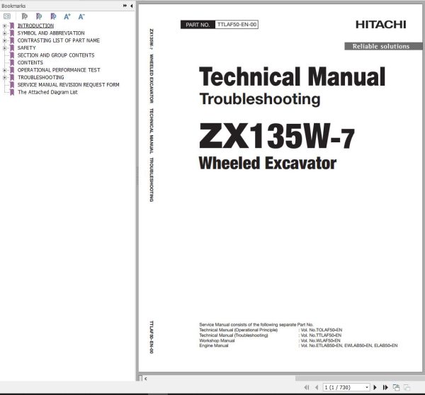 Hitachi Hydraulic Excavator ZX135W 7 Technical Manual