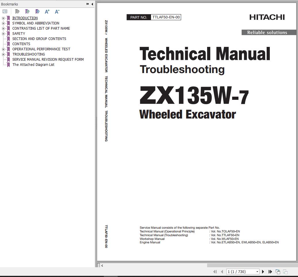 Hitachi Hydraulic Excavator ZX135W 7 Technical Manual