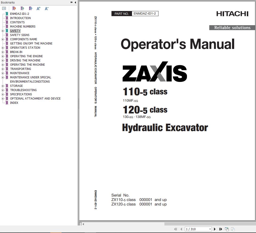 Hitachi Hydraulic Excavator ZX138MF 5G Operators Manual ENMDAZ ID1 2
