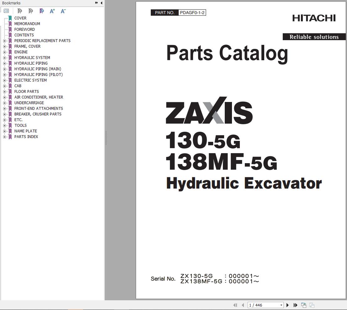 Hitachi Hydraulic Excavator ZX138MF 5G Parts Catalog EN JP