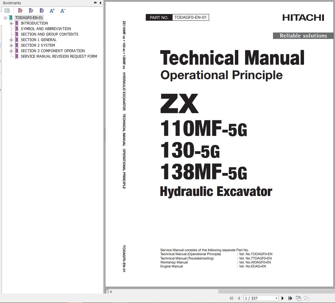 Hitachi Hydraulic Excavator ZX138MF 5G Technical Manual