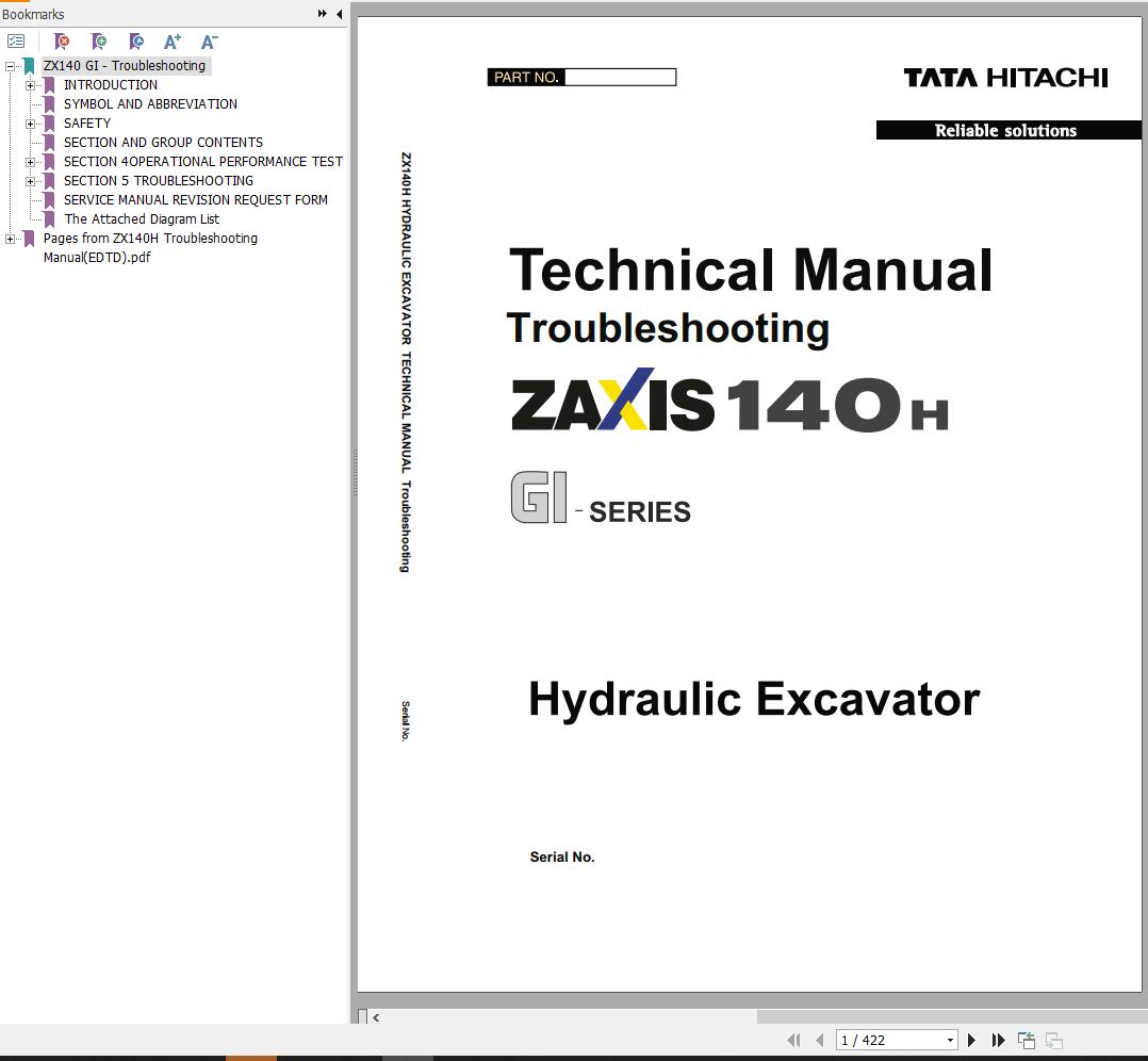 Hitachi Hydraulic Excavator ZX140H GI Series Technical Manual
