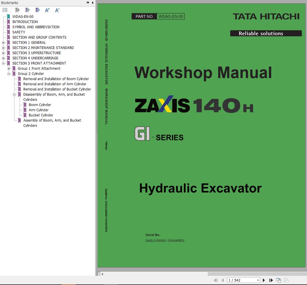 Hitachi Hydraulic Excavator ZX140H GI Series Workshop Manual
