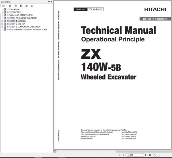 Hitachi Hydraulic Excavator ZX140W 5B Technical Manual