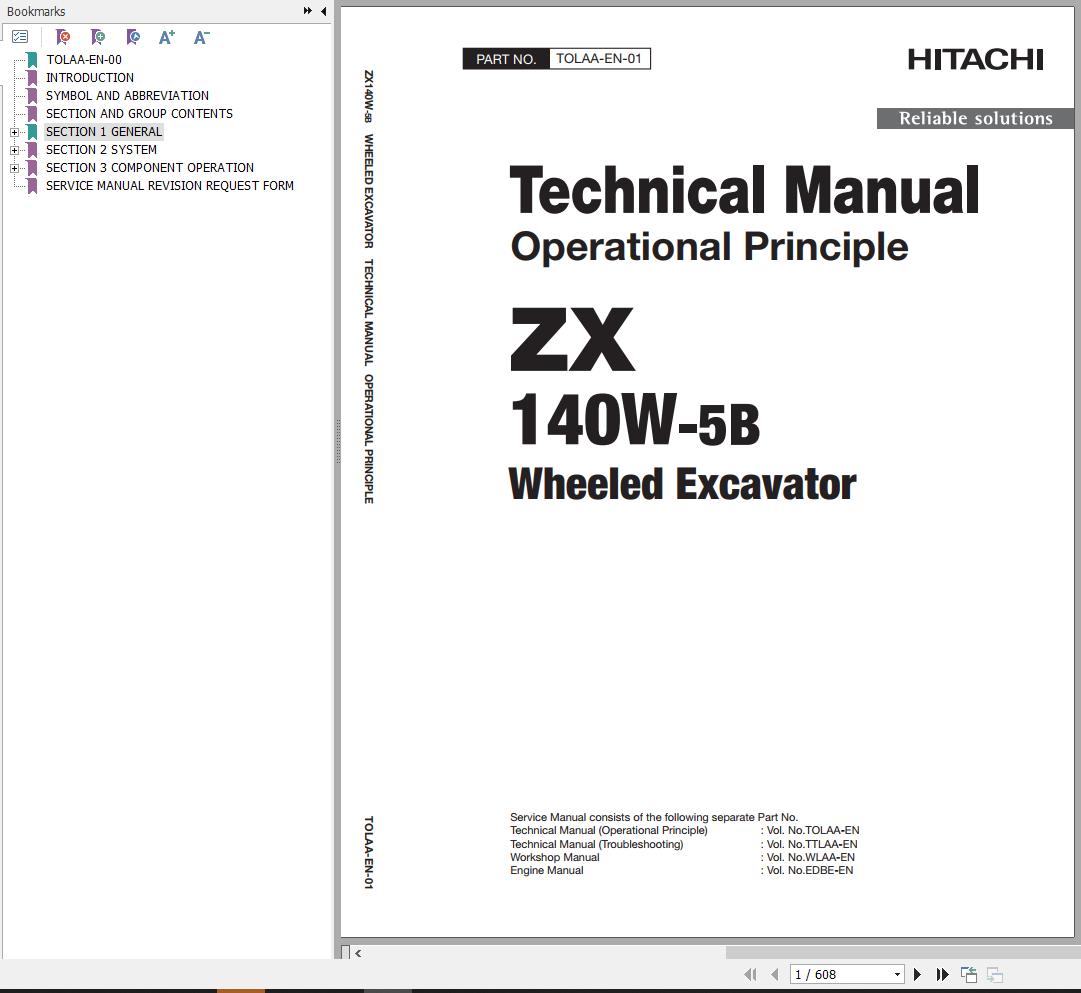 Hitachi Hydraulic Excavator ZX140W 5B Technical Manual