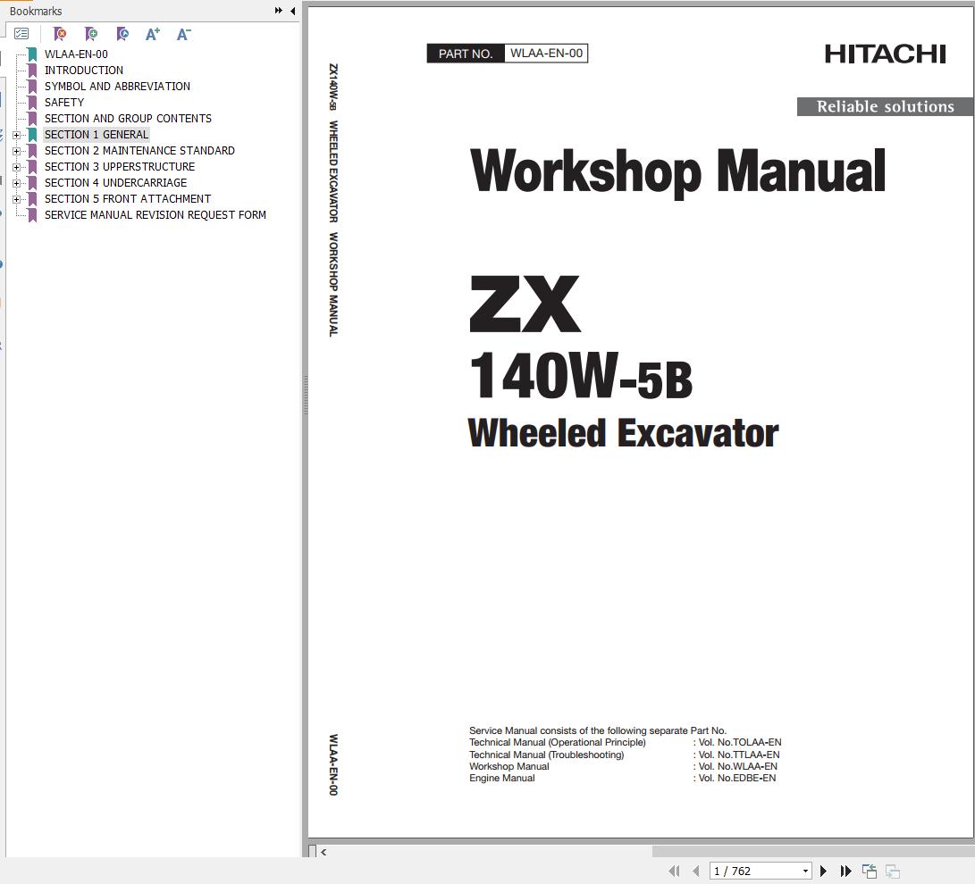 Hitachi Hydraulic Excavator ZX140W 5B Workshop Manual