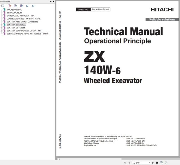 Hitachi Hydraulic Excavator ZX140W 6 Technical Manual