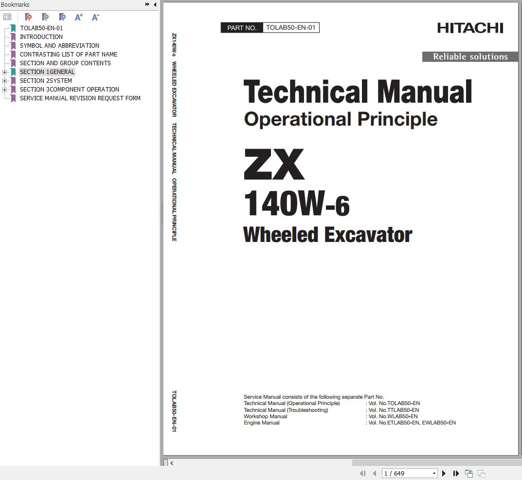 Hitachi Hydraulic Excavator ZX140W 6 Technical Manual