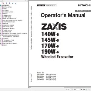 Hitachi Hydraulic Excavator ZX140W 6 to ZX190W 6 Operators Manual
