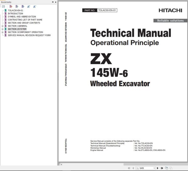 Hitachi Hydraulic Excavator ZX145W 6 Technical Manual