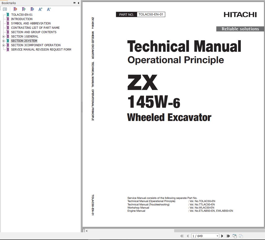 Hitachi Hydraulic Excavator ZX145W 6 Technical Manual