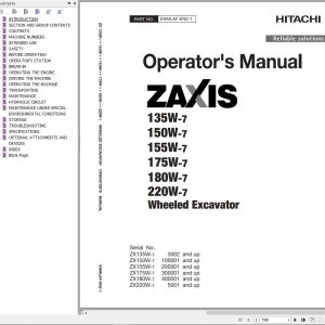Hitachi Hydraulic Excavator ZX155W 7 Operators Manual ENMLAF EN2 1