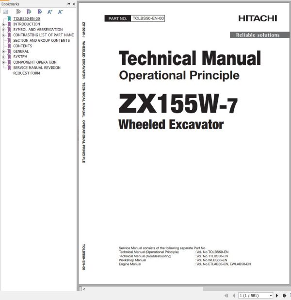 Hitachi Hydraulic Excavator ZX155W 7 Technical Manual