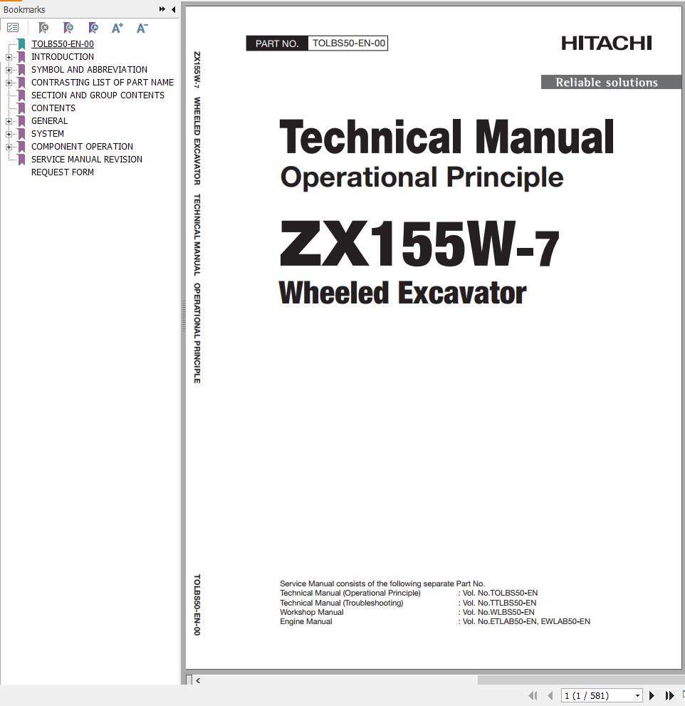 Hitachi Hydraulic Excavator ZX155W 7 Technical Manual