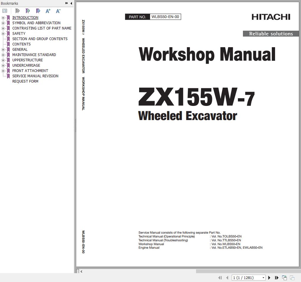 Hitachi Hydraulic Excavator ZX155W 7 Workshop Manual