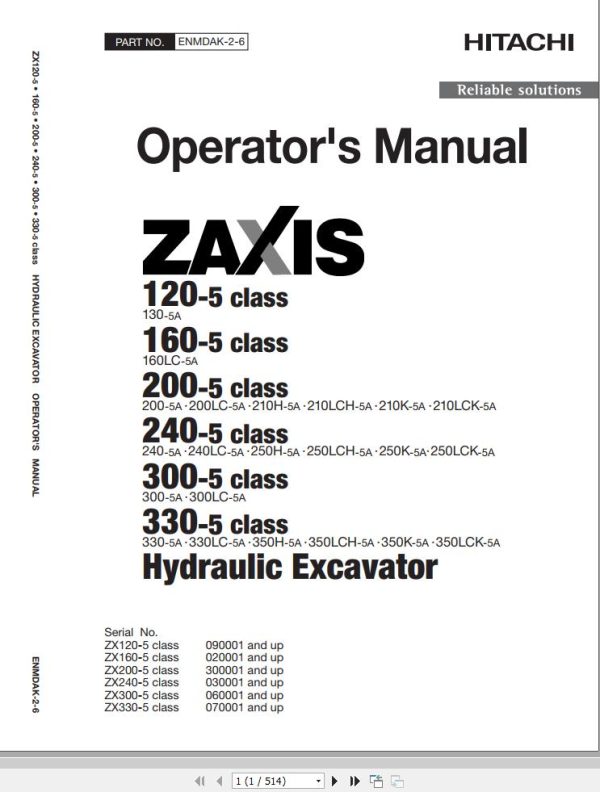 Hitachi Hydraulic Excavator ZX160LC 5A Operators Manual ENMDAK 2 6