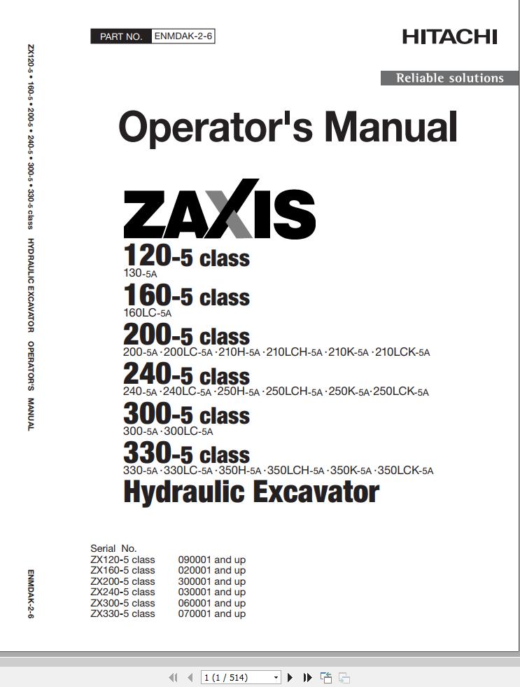 Hitachi Hydraulic Excavator ZX160LC 5A Operators Manual ENMDAK 2 6