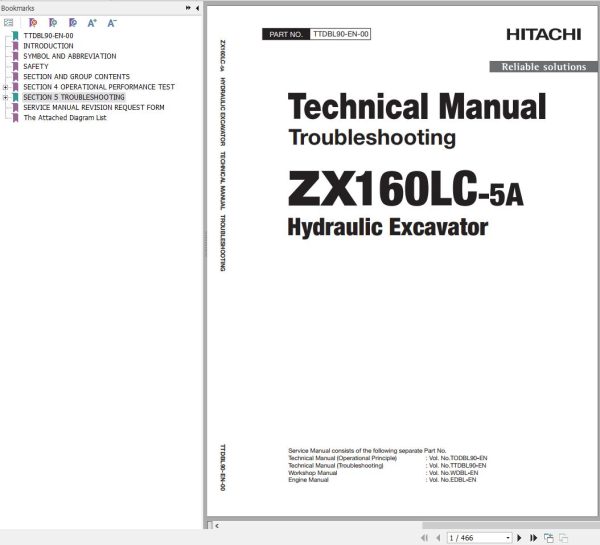 Hitachi Hydraulic Excavator ZX160LC 5A Technical Manual