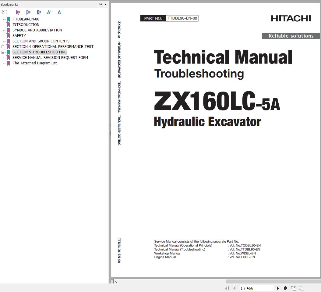 Hitachi Hydraulic Excavator ZX160LC 5A Technical Manual