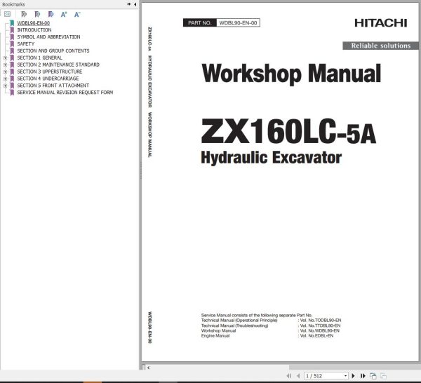 Hitachi Hydraulic Excavator ZX160LC 5A Workshop Manual