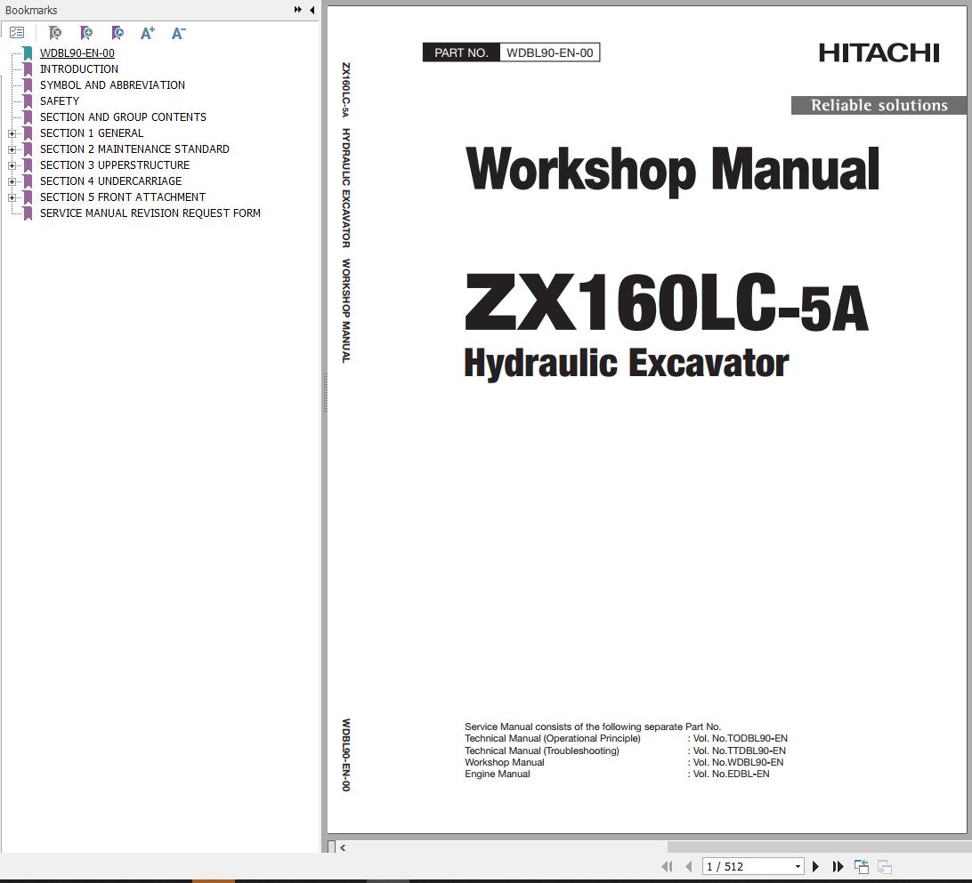 Hitachi Hydraulic Excavator ZX160LC 5A Workshop Manual
