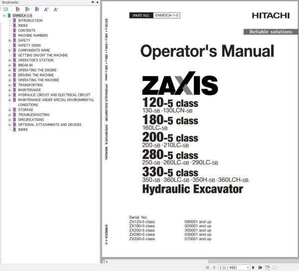 Hitachi Hydraulic Excavator ZX160LC 5B Operators Manual ENMDCA 1 5
