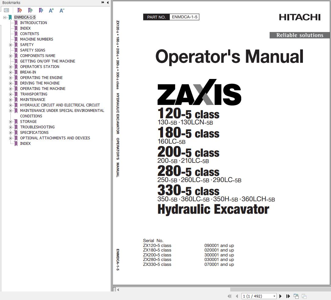 Hitachi Hydraulic Excavator ZX160LC 5B Operators Manual ENMDCA 1 5