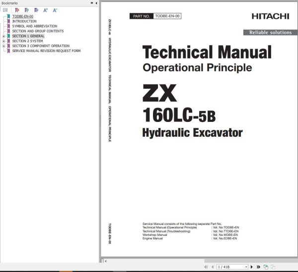 Hitachi Hydraulic Excavator ZX160LC 5B Technical Manual