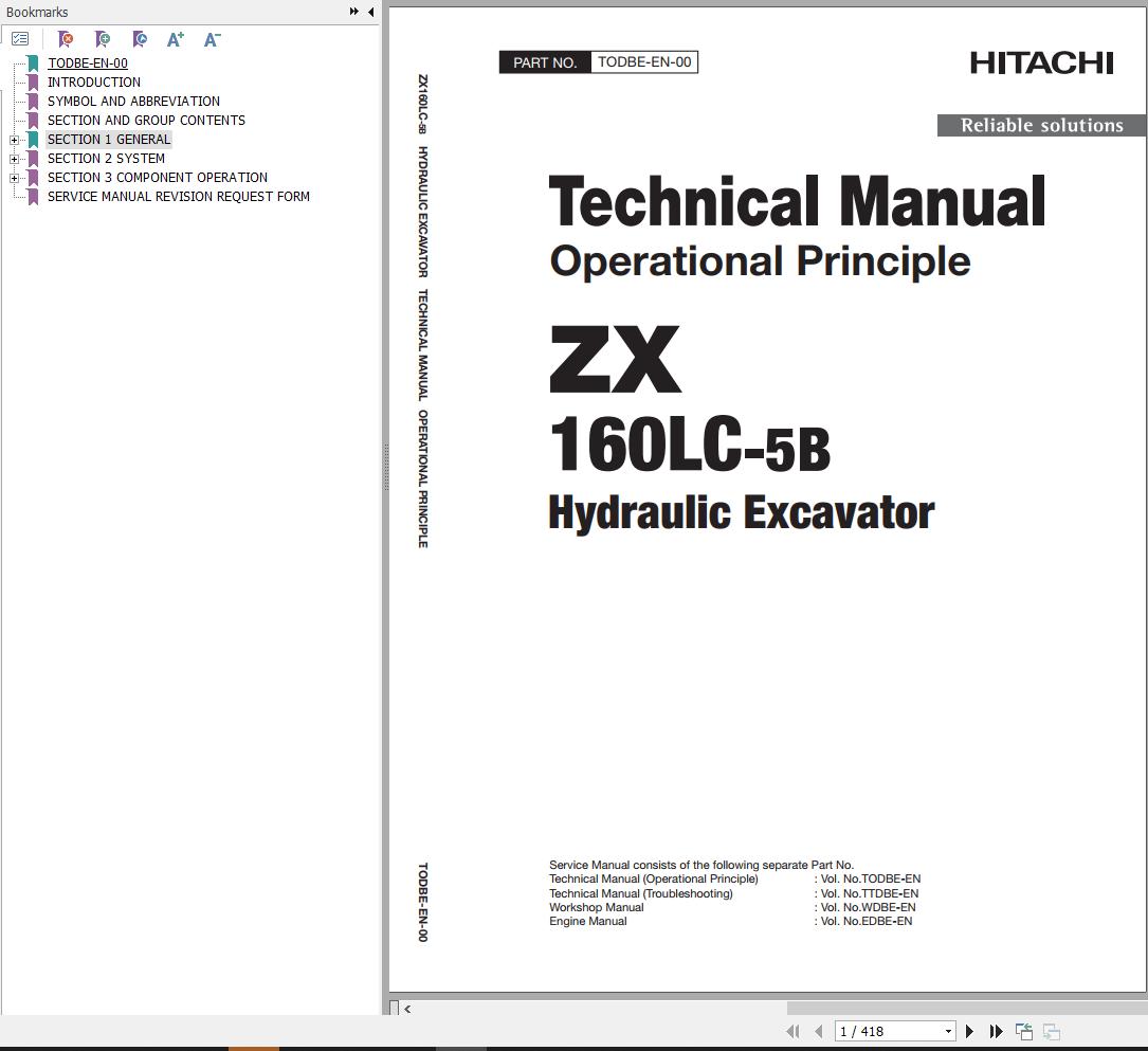 Hitachi Hydraulic Excavator ZX160LC 5B Technical Manual