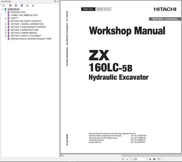 Hitachi Hydraulic Excavator ZX160LC 5B Workshop Manual