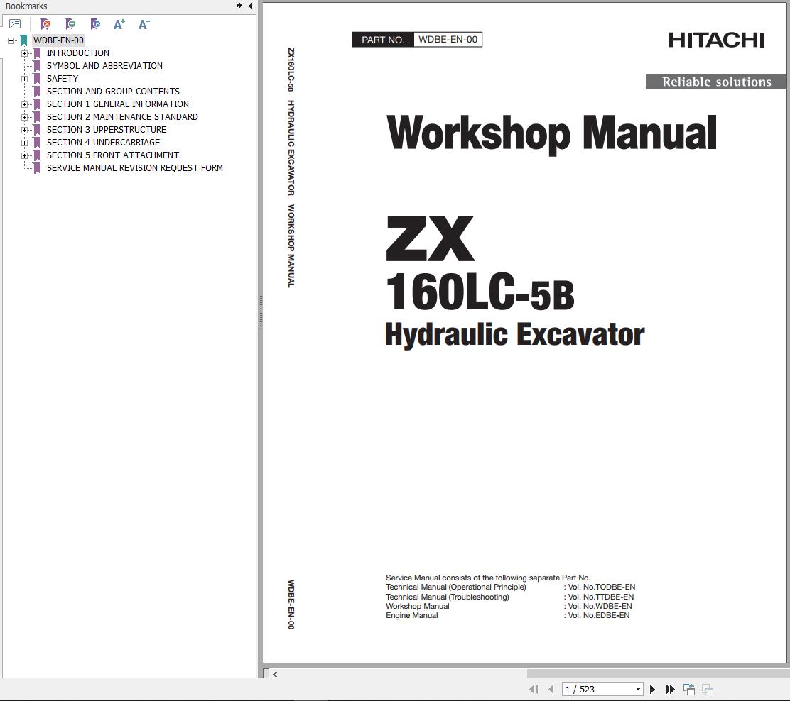 Hitachi Hydraulic Excavator ZX160LC 5B Workshop Manual