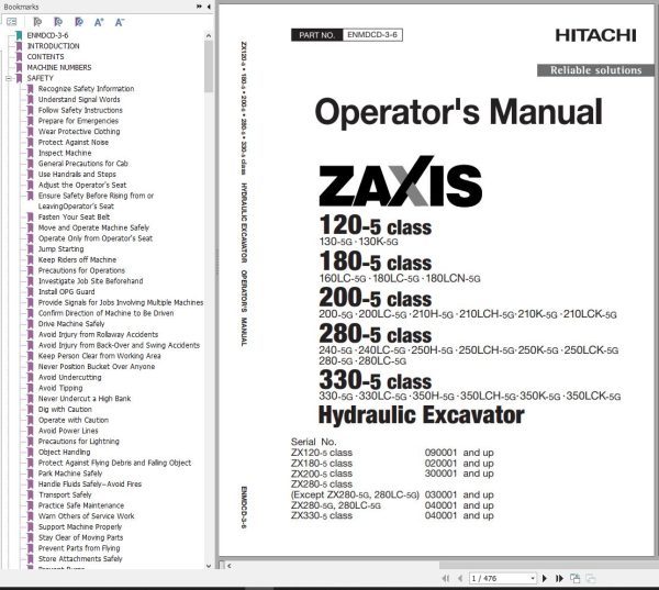 Hitachi Hydraulic Excavator ZX160LC 5G Operators Manual ENMDCD 3 6