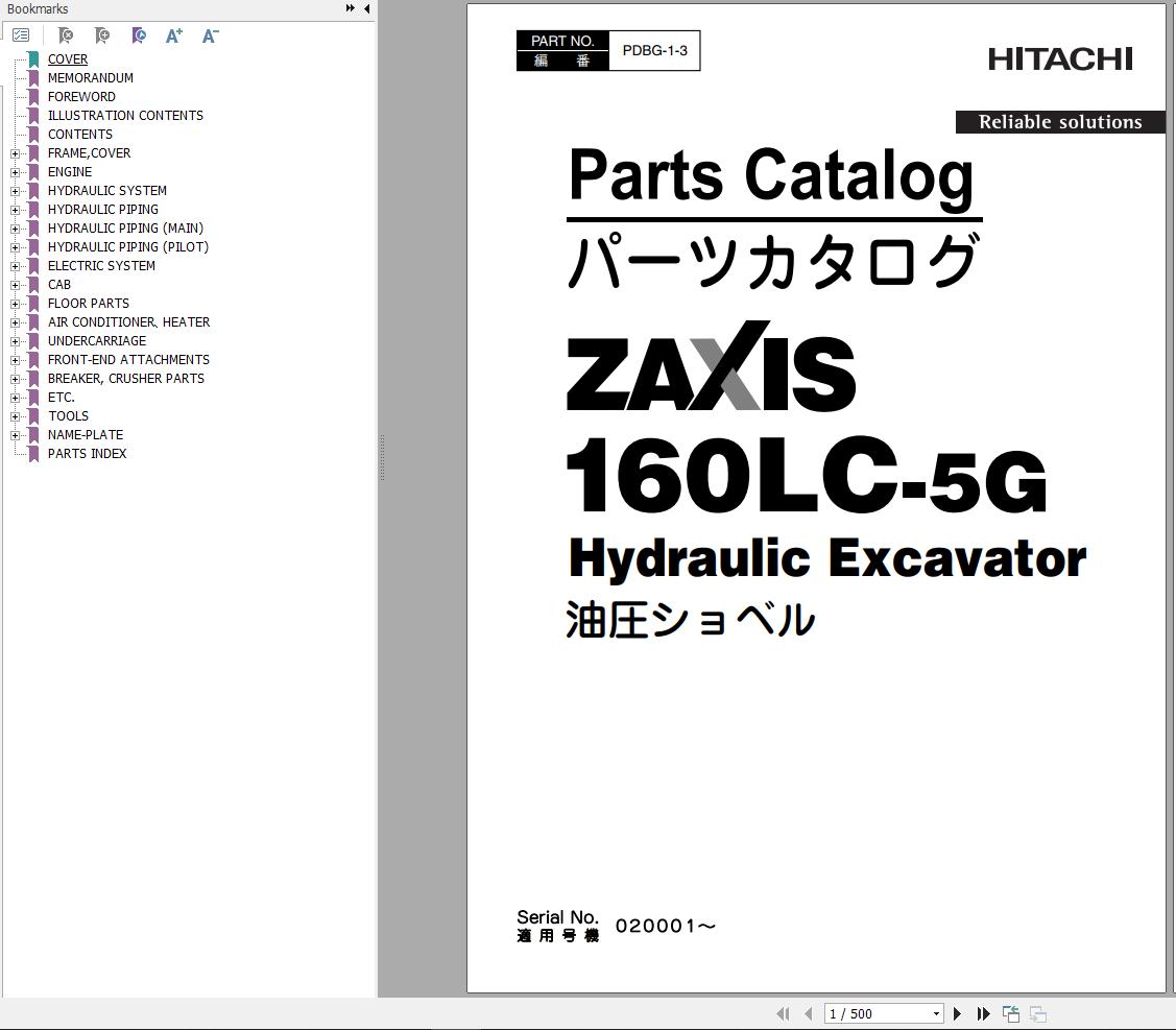 Hitachi Hydraulic Excavator ZX160LC 5G Parts Catalog EN JP