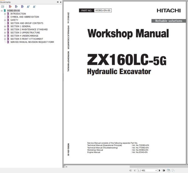 Hitachi Hydraulic Excavator ZX160LC 5G Workshop Manual