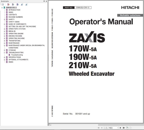 Hitachi Hydraulic Excavator ZX170W 5A Operators Manual ENMLBJ CN1 3