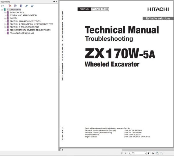 Hitachi Hydraulic Excavator ZX170W 5A Technical Manual