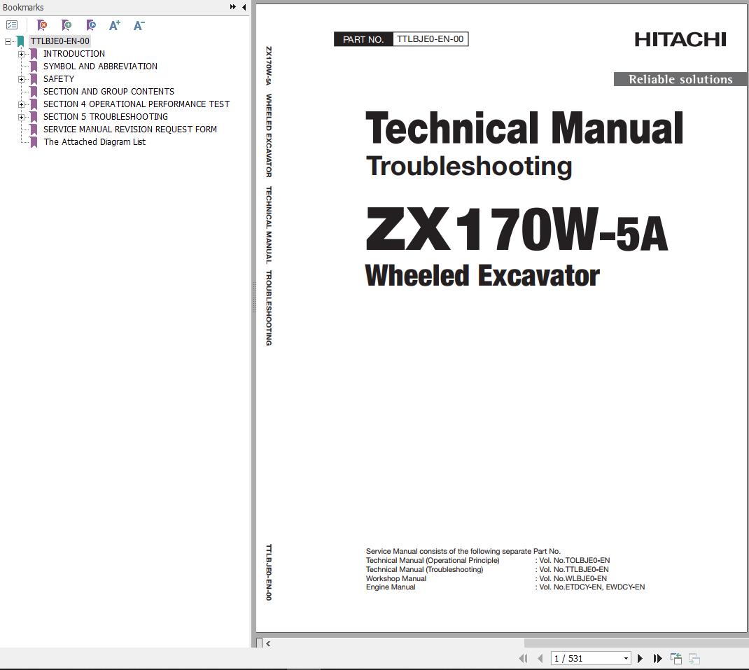 Hitachi Hydraulic Excavator ZX170W 5A Technical Manual