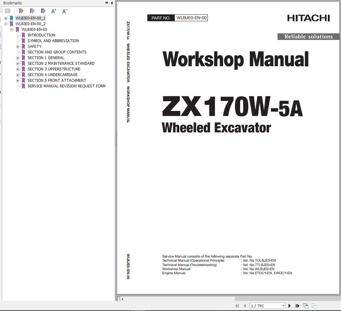 Hitachi Hydraulic Excavator ZX170W 5A Workshop Manual